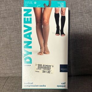 NEW Dynaven Unisex Black Calf Opaque Knee High 20-30 mmHg Open Toe Medical Socks